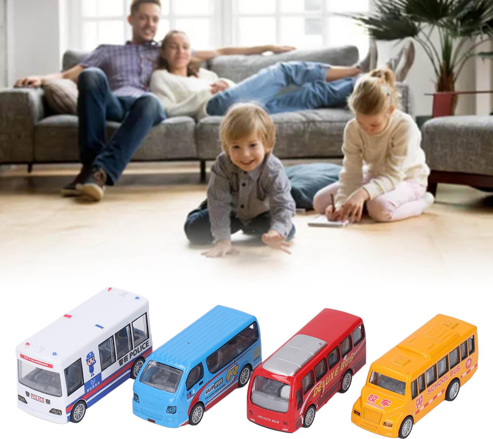 Gistuch Set van 4 busmodelletjes van gegoten metaal voor kinderen