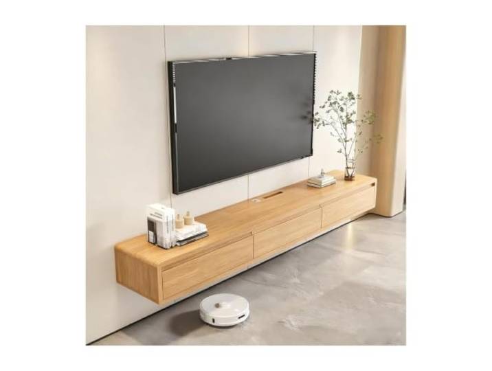 HANELREEZD Schwimmender TV-Ständer, wandmontiertes Entertainment-Center Schwimmendes TV-Regal aus massivem Holz unter dem TV-Regal for Wohnzimmer und Schlafzimmer hängend