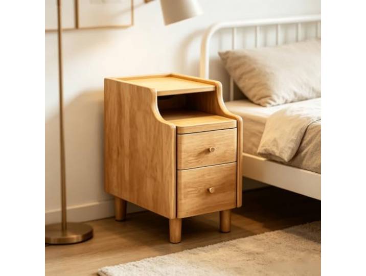 kumamart Nachtschrank Massivholz Schmal, Beistelltisch mit 2 Schubladen Schmaler Nachtschrank mit Tablett-Ablage, abgerundeten Kanten und Massivholzbeinen.(Wood,11.81in)