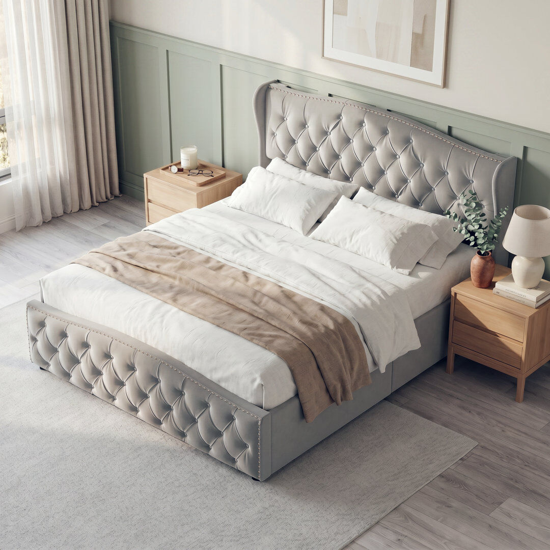 17 Stories Lift Up Storage Bed Grey Kingsize (5')