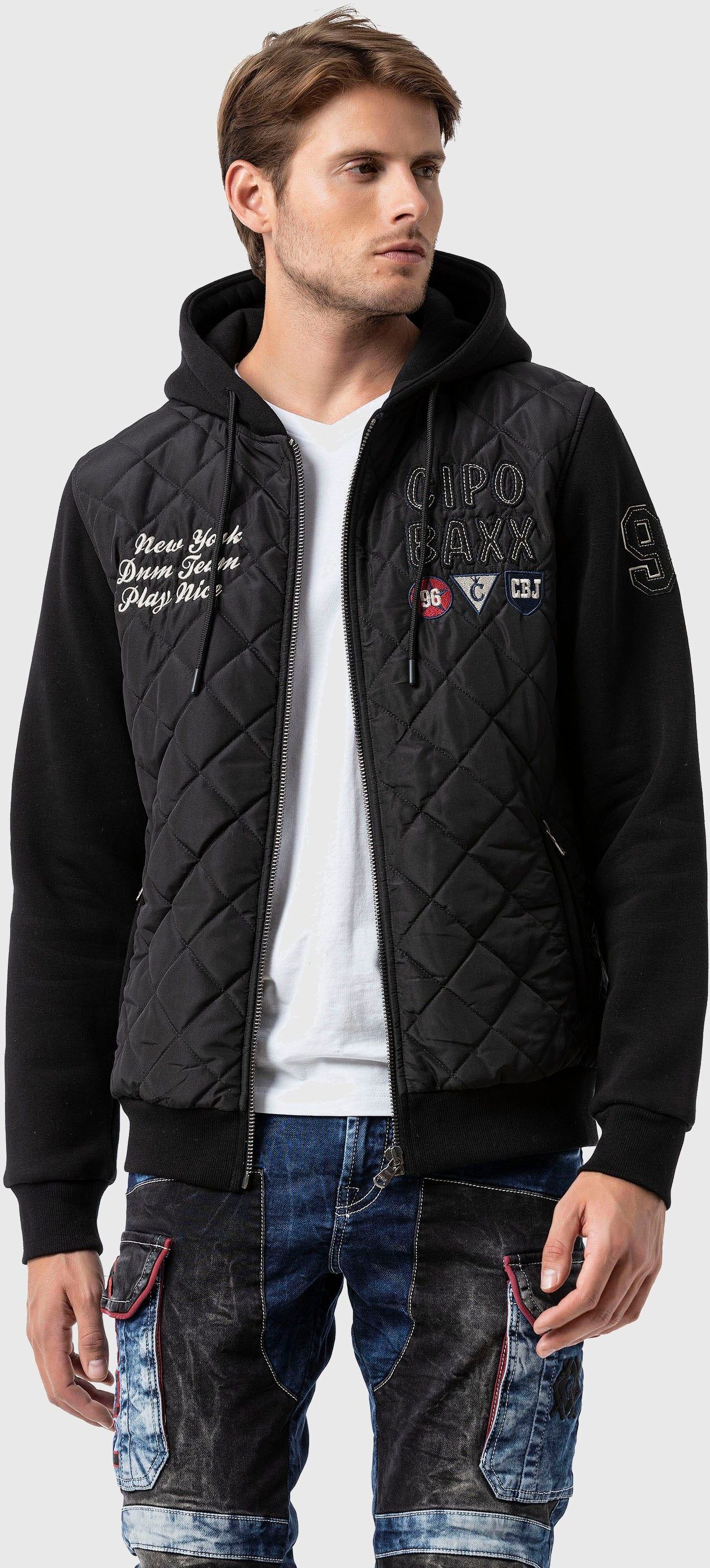 Allwetterjacke CIPO & BAXX "Jacke", Herren, Gr. M, schwarz, Stoff, 100% Polyester, unifarben, regular fit normal, Jacken, mit Stickereien