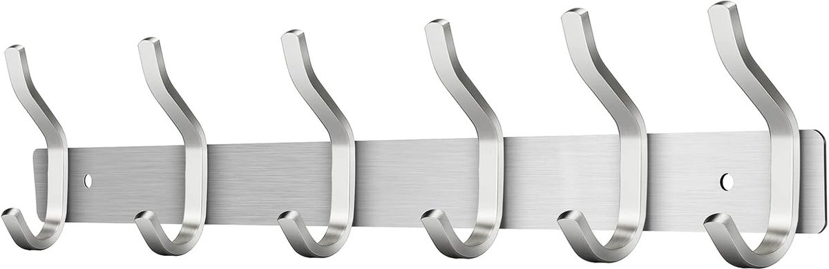 SnelShoppen Wandgarderobe met 6 Haken - Roestvrij Staal - Zilver