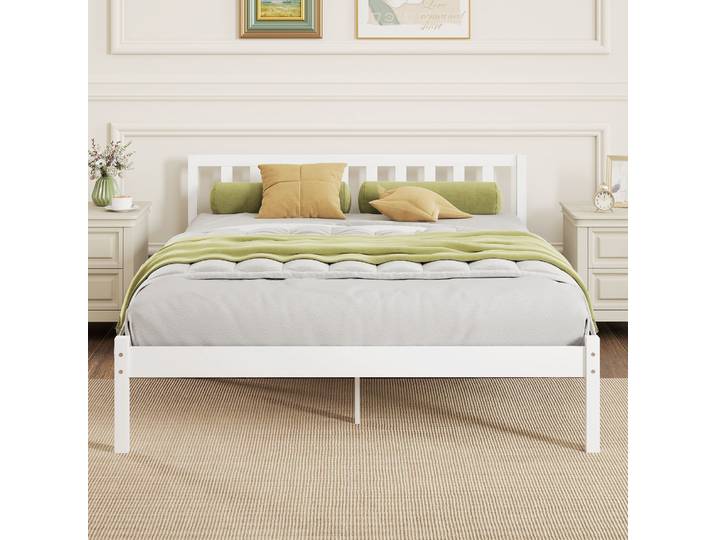 HOMCOM Lit Simple 140x190cm Bois Massif avec Tête et Sommier