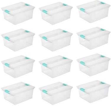Sterilite Deep Plastic Stackable Storage Bin w/ Clear Latch Lid, Clear (4 Pack)