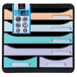 Exacompta 3127296D AQUAREL Schubladenbox BIG BOX MAXI, mit 6 Schubfächern - Farben sortiert