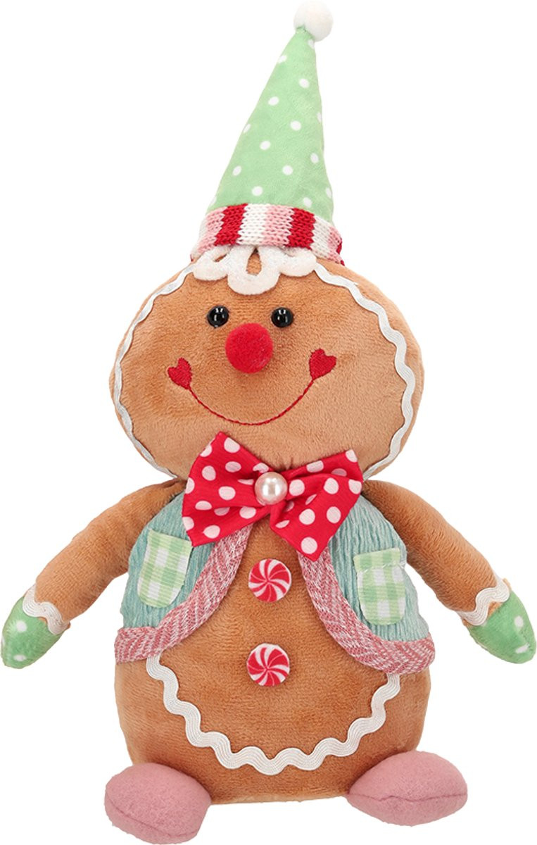 Viv! Christmas Kerstbeeld Zittende Gingerbread Pop van Stof in Pastel - 30 cm