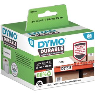 Dymo Etiketten Kunststoff weiß 1 Rolle ß 300 Etiketten, 59x102mm