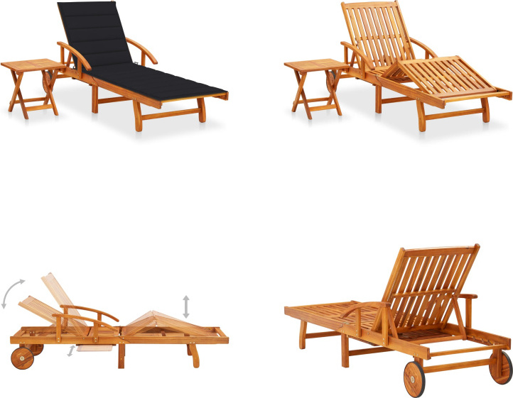 vidaXL Sonnenliege mit Tisch und Auflage Akazie Massivholz - Sonnenliege Mit Tisch - Sonnenliegen Mit Tischen - Holz-Sonnenliege Mit Tisch - Holz-Sonnenliegen Mit Tischen