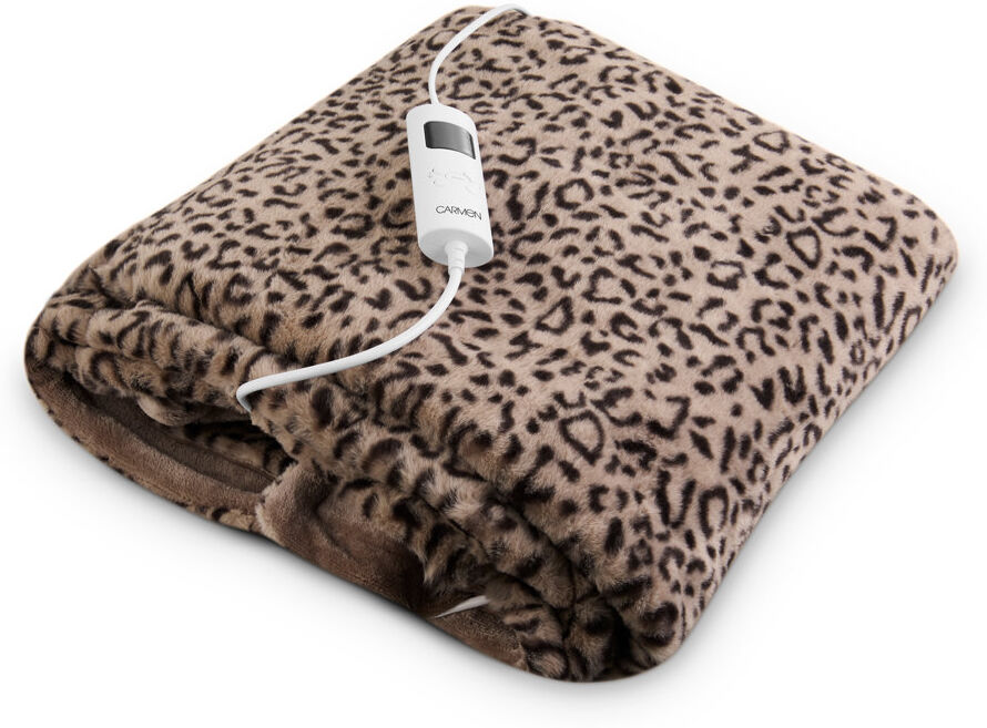 Carmen Comfort Fleece Luxury Electric Heated Throw and Over Blanket with 9 Heat Settings, Adjustable Timer and 230gsm Flannel Fleece Material Brown 130cm W X 160cm L