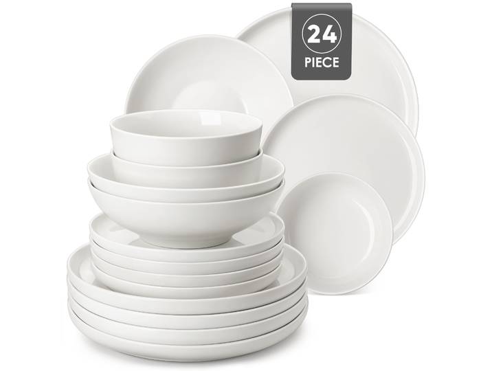 MALACASA 12/16/18/24 pièces assiettes en porcelaine ensembles de vaisselle ensemble d'assiettes en céramique avec 4/6 pièces assiette/dessert/bol de céréales/soupe