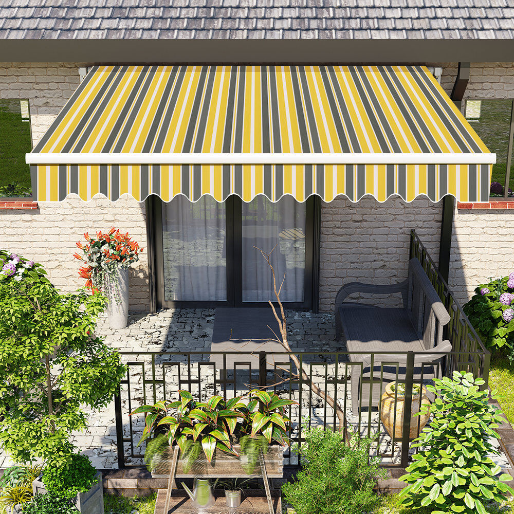 Dakota Fields 400cm W x 300cm D Fabric Cover Retractable Patio Awning Yellow-Stripe 400cm W X 300cm D