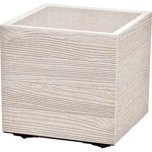 Prosperplast Übertopf Madera, weiß, 29 x 29 x 29 cm, aus Kunststoff, für innen & außen, mit Innentopf & Rollen