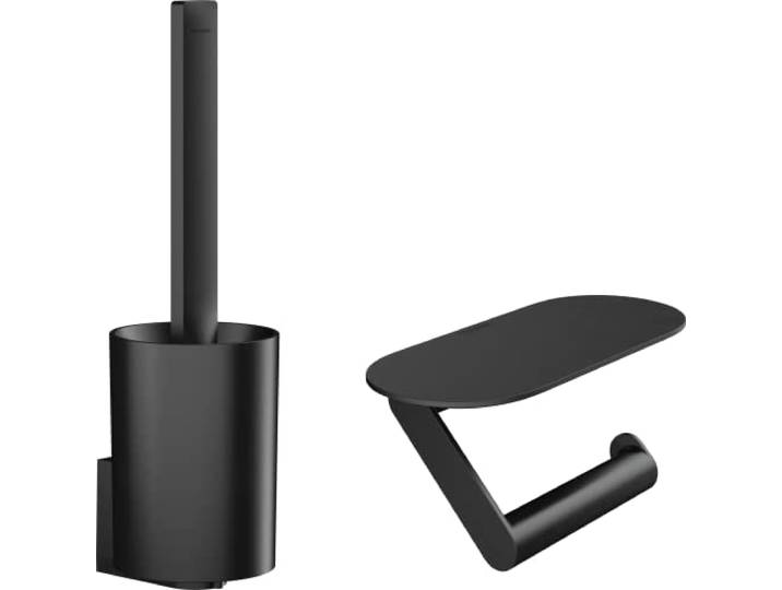 hansgrohe WallStoris - Bundelset Toilet, Badkamer Accessoires set zonder boren, 2 delen, Toiletrolhouder, Toiletpapierhouder, Toiletborstelhouder, Toiletborstel, mat zwart , 27969670