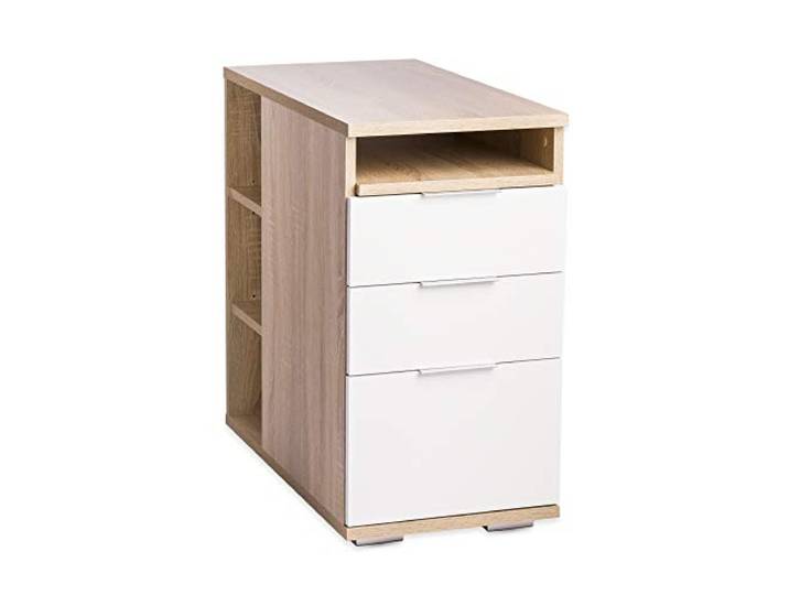 mutatio Beistelltisch Nachttisch Container B 40 cm x H 75 cm x T 75 cm Bürocontainer Sonoma Eiche Weiß Beistelltisch Holz Nachtschrank Nachtkommode Anstellcontainer
