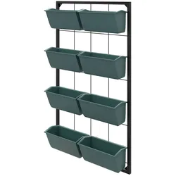 MODFU Pflanzenregal Stahl schwarz 52,5x14x90 cm, Wandmontage, 4 Ebenen mit 8 Pflanzkästen