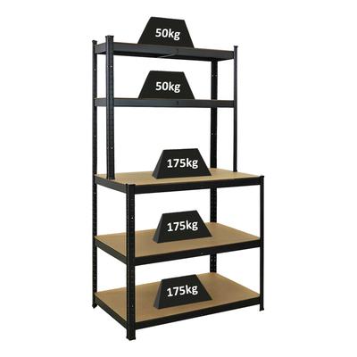 PROREGAL Profi Werkbank GIANT BEAST HxBxT 180x100x60cm Fachlast 175kg Schwarz, Werkbankregal, Schwerlastregal mit Werkbank, Werkzeugbank, Arbeitstisch