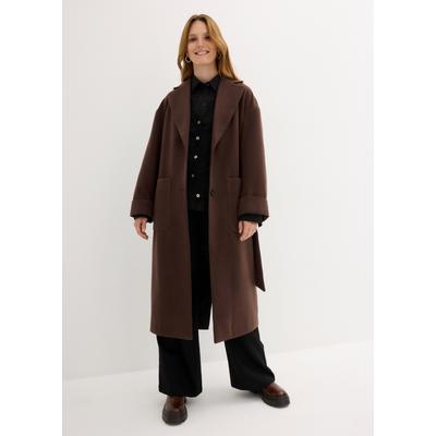 Wintermantel BONPRIX, Damen, Gr. 52, braun (dunkelbraun), Obermaterial: 100% Polyester. Futter: 100% Polyester, lässig geschnitten, Mäntel Wintermantel, aus Wollimitat, mit Taschen, lässig geschnitten, elegant