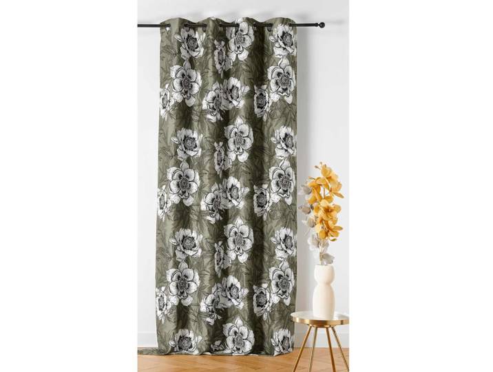 Rideau d'ameublement aux impressions florales jacquard olive 260 x 140