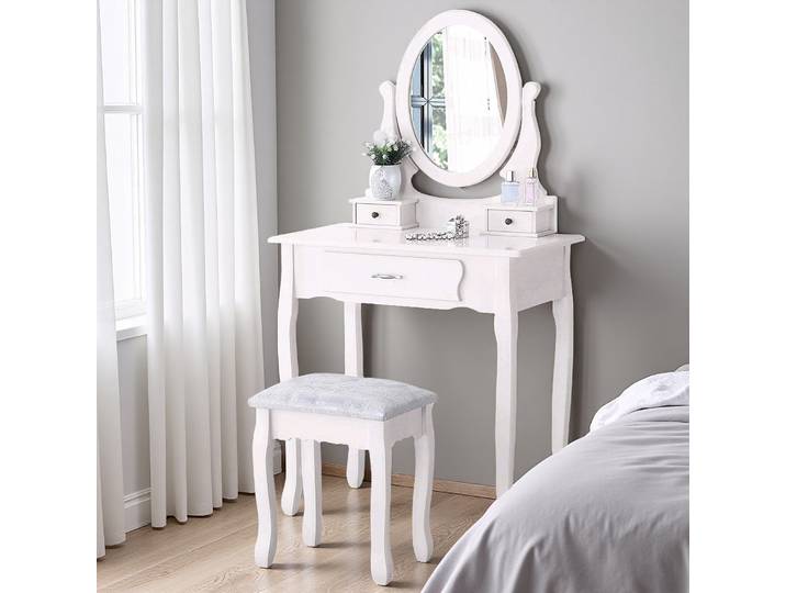 Coiffeuse Rosahqnda avec tabouret, avec 360 ° miroir rotatif, coiffeuse amovible, table de maquillage, maquillage filles/femmes