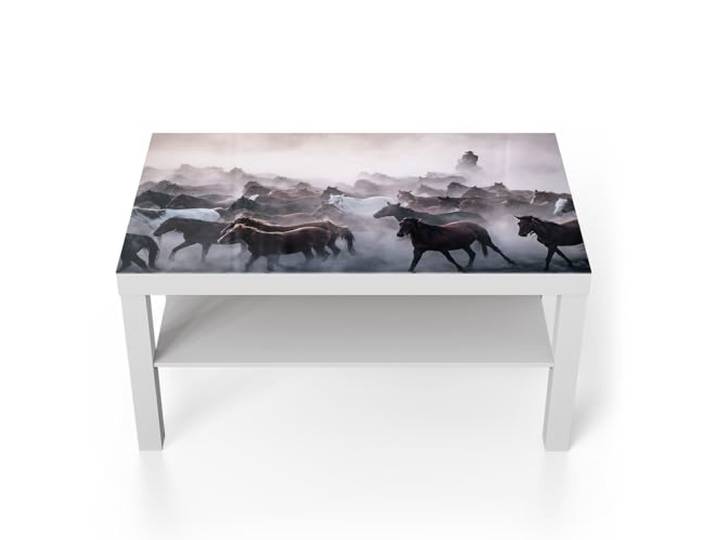 DEQORI Glastisch weiß groß 90x50 cm Motiv Sturm der Wildnis ausgefallener Beistelltisch aus Glas Hochglanz Couchtisch fürs Wohnzimmer moderner Couch Tisch mit Design