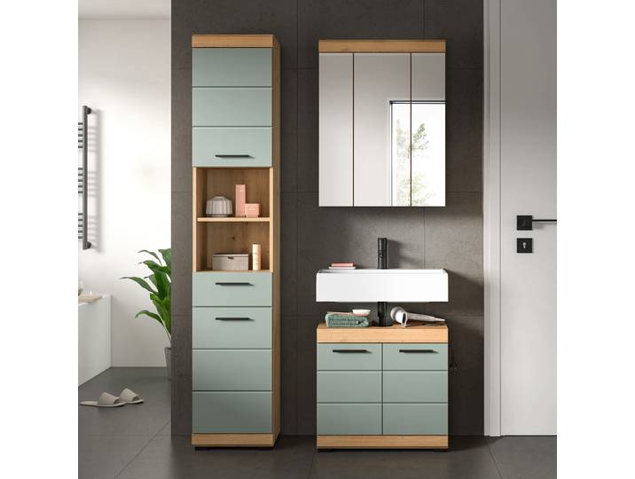 Badezimmerset Scout 3-tlg Spiegelschrank 112 x 191 x 34cm Grün/Mintgrau
