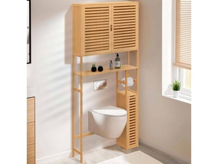 IDMARKET Meuble WC 3 en 1 avec armoires de rangement bambou BEA