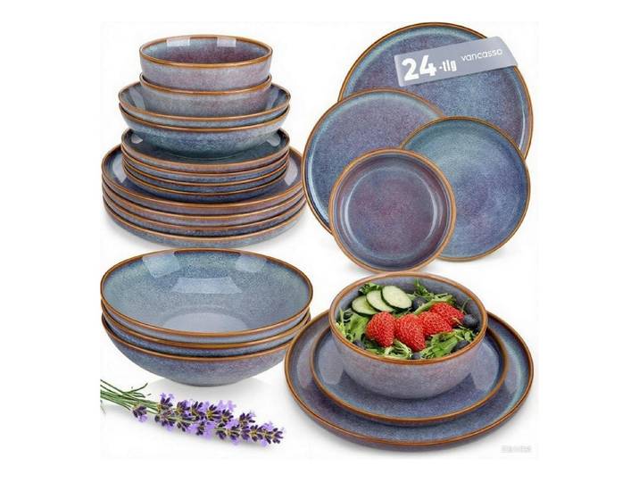 LuxusKollektion Tafelservice Geschirrset 24tlg 6 Personen Steingut Geschirrset 24tlg. Lavendelblau