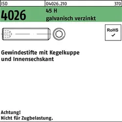 Gewindestift ISO 4026 Kegelkuppe/Innen-6kt M8x50 45 H galv.verz. 100St.