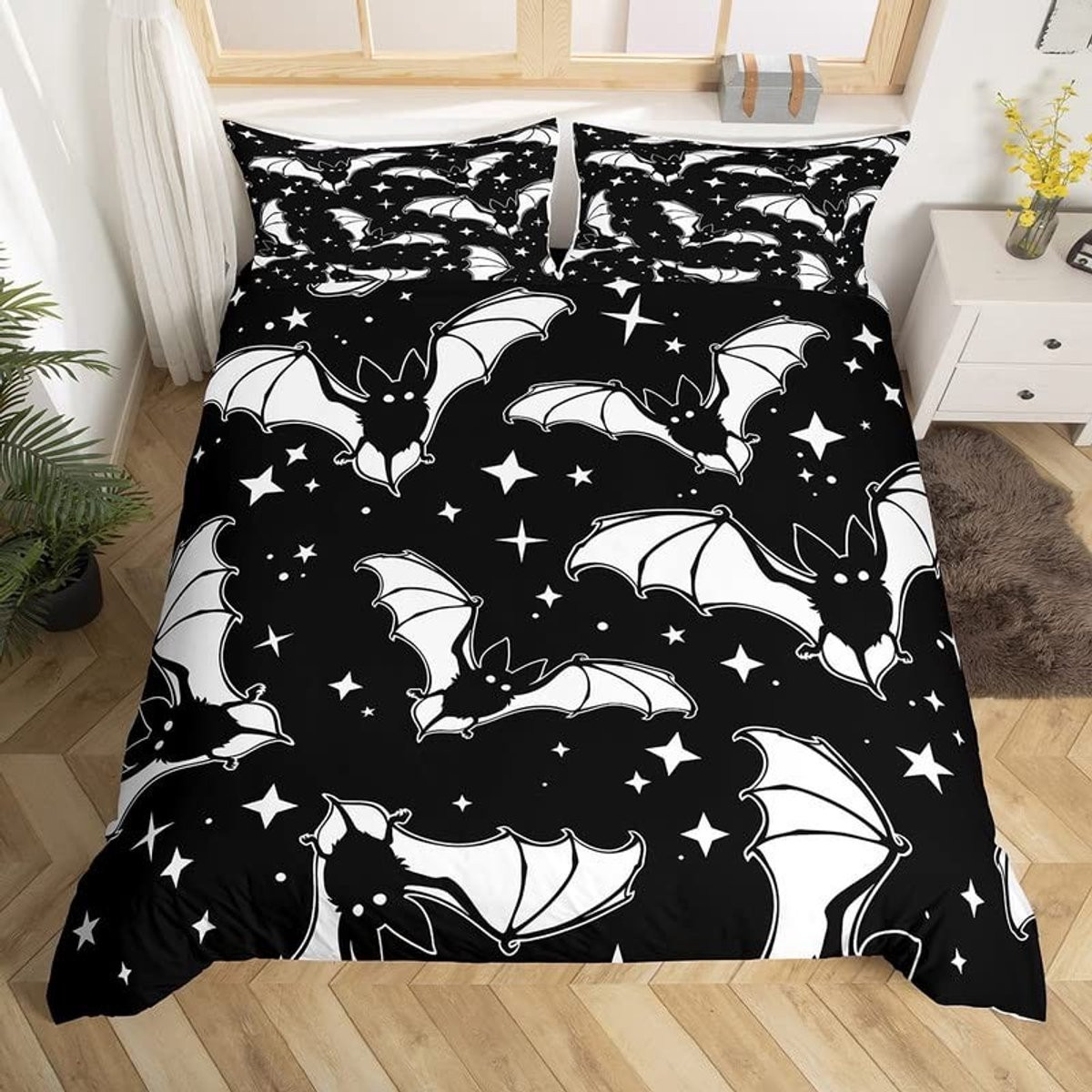 Merkloos Halloween dekbedovertrek set voor kinderen met bat patroon, 3 stuks