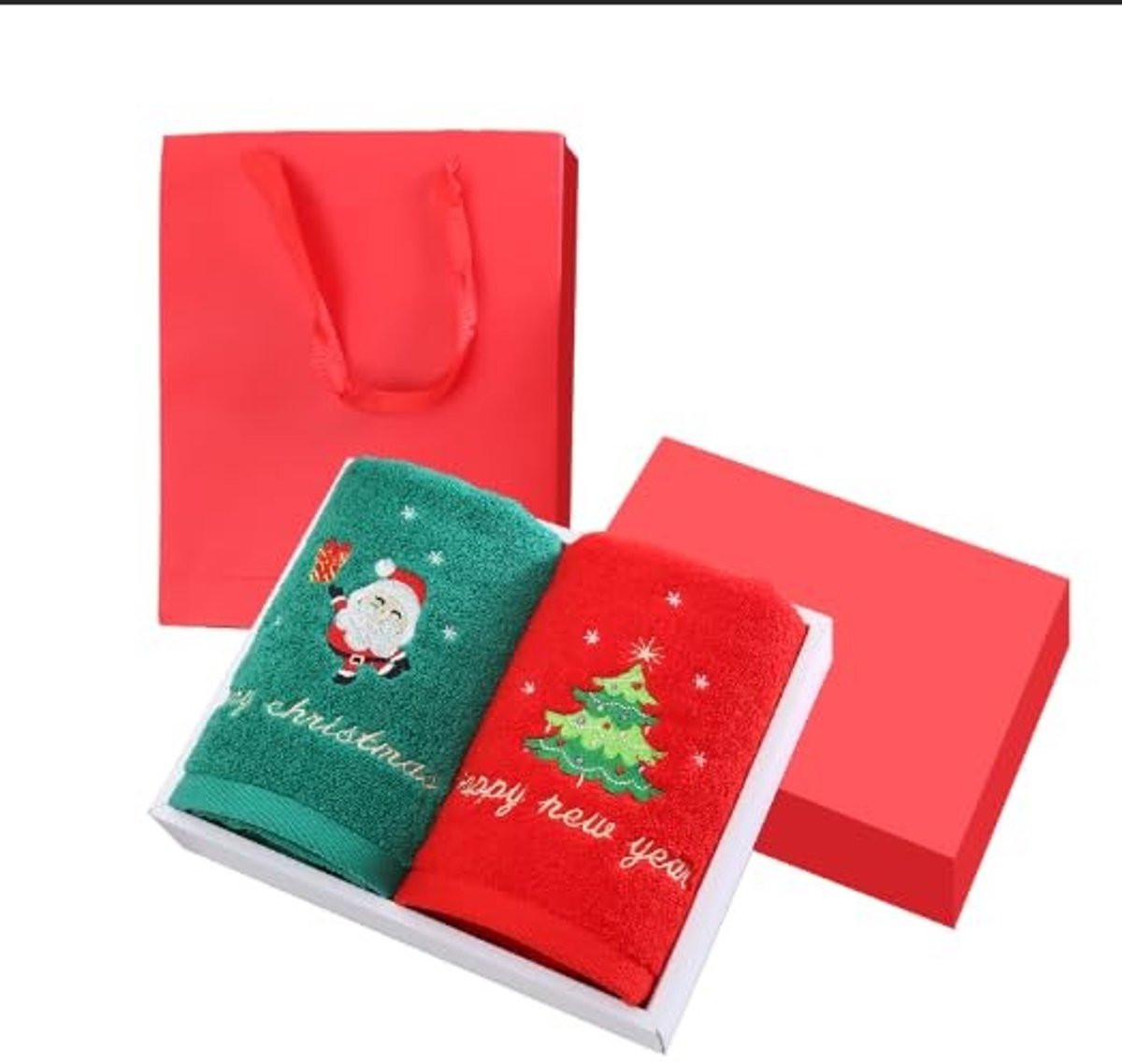 Omgoods Set van 2 Kerst Handdoeken met Santa Claus en Kerstboom Patroon B: 75 cm, H: 35 cm