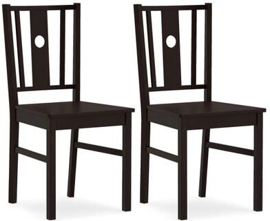 Costway Set of 2 Solid Rubber Wood Kitchen Chairs with Slatted Curved Backrest-Coffee