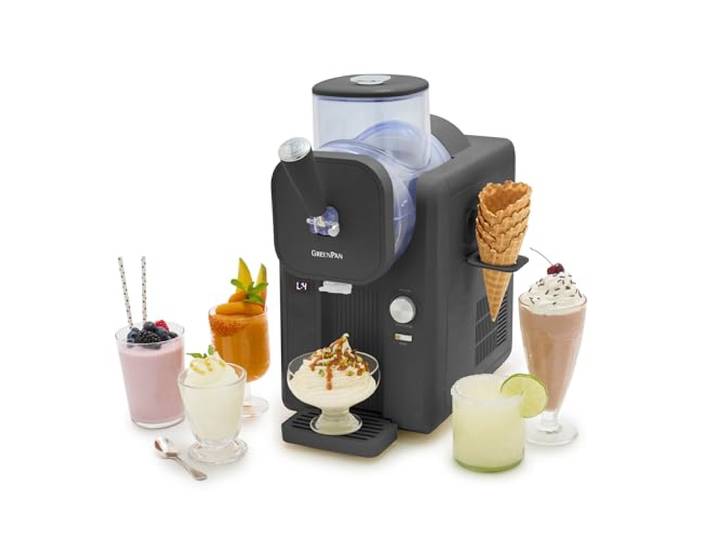 GreenPan Frost Eismaschine & Slushie-Maschine 15-in-1, 6 Modi, Grau Softeis, Sorbet, Milchshakes & Frozen Yogurt, ohne Vorfrieren, fertig in 15 Min., 7 Texturen, Selbstreinigungsfunktion