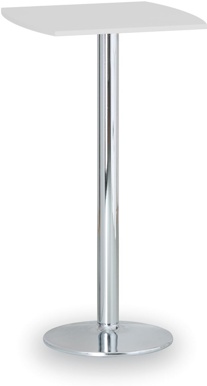 B2B Partner Cocktailtisch, Partytisch OLYMPO II, 66x66 cm, verchromtes Fußgestell, Platte weiß