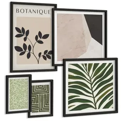 BILDER SET 5er Set - 50x50 cm & 20x30 cm & 40x60 cm Schwarzer Rahmen - Botanische Boho-Kompositionen