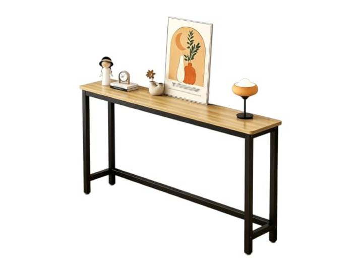 Hynbdes Schmal Konsolentisch, Schmaler Sofatisch, Holz, industrieller Eingangstisch, langlebig, Kleiner Ausstellungstisch für Eingang, Flur, Foyer, Wohnzimmer, Holz – Schwarz 140×20×100cm