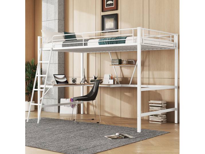 Lit Chambre Adulte Couchage Bureau 90x200 Métal Blanc Havrya