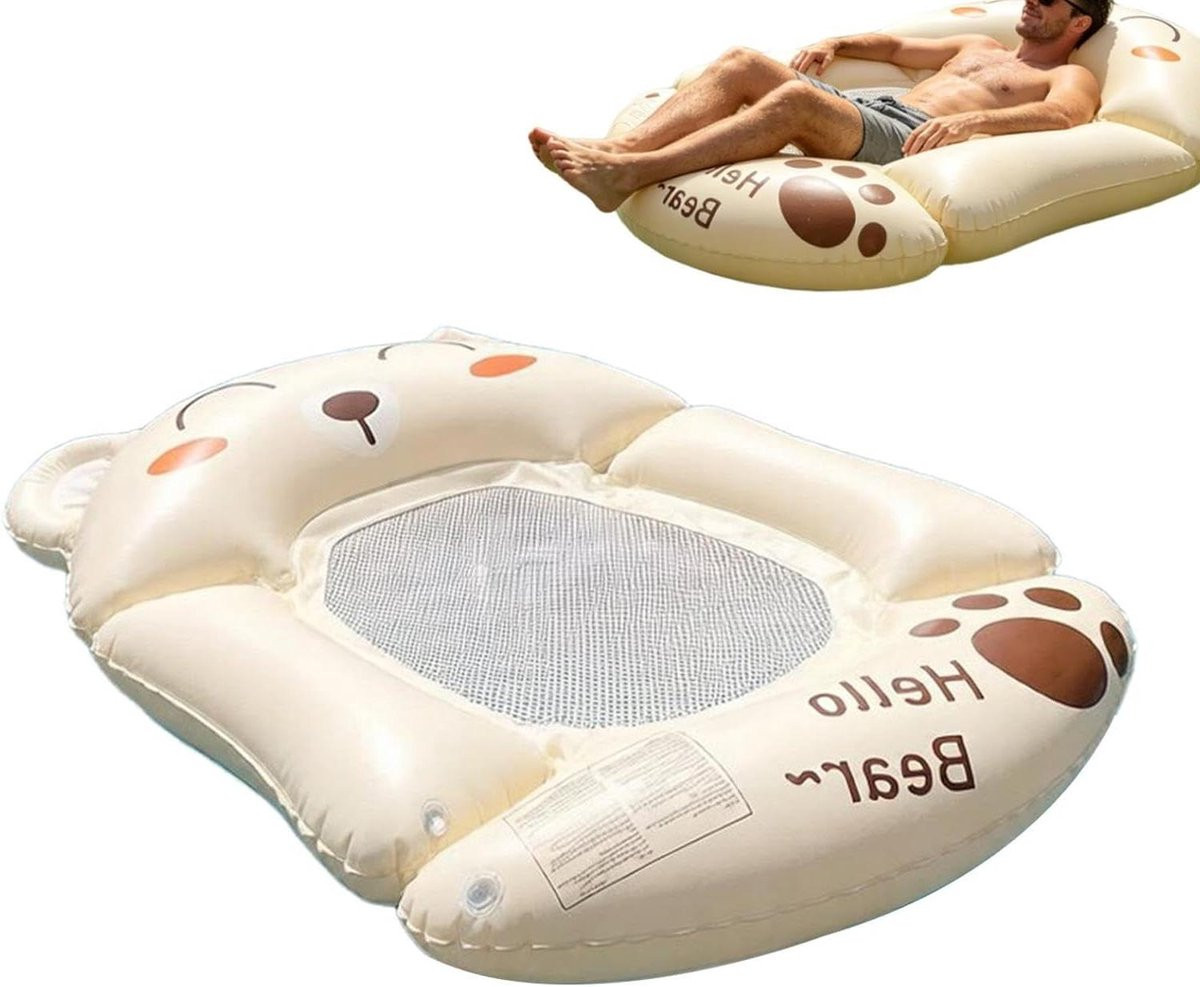 Opblaasbaar Zwembad Vlot Kaki Beer - Drijvend Bed - 120 x 125 cm