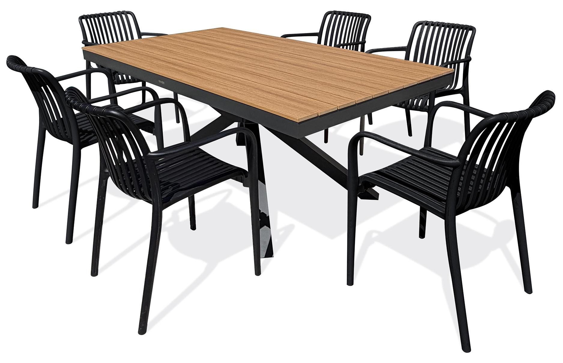 6-sitzige Garten-Essgruppe aus Aluminium - Anthrazitgrau