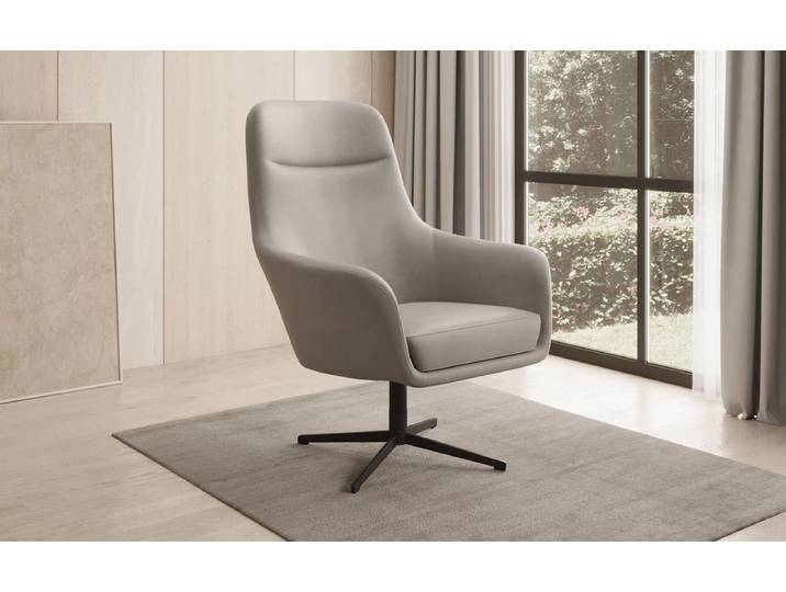 Designer Sessel Ren 360° Drehfunktion in Echtleder - Grau - Echtleder - Luxusbetten24
