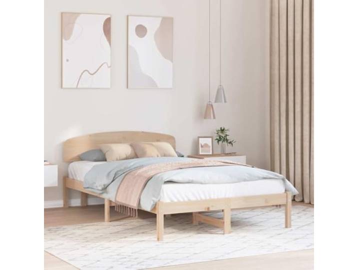 Massives Kiefernholz Elegant Minimalistisch 120 x 200 cm Braun Bettgestell mit Kopfteil Natur Massives Kiefernholz 120x200 cm Lattenrost Stabil Stilvoll Schlafzimmer