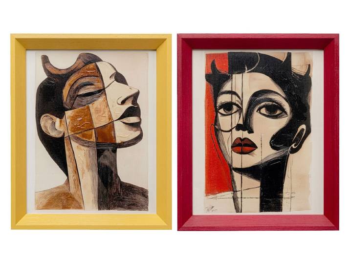 Bild mit Rahmen KARE DESIGN Gerahmtes Bild Portrait Modernism 22x27cm , gelb (farbe bild(er): mehrfarbig), B:22,3cm H:27,3cm T:3,5cm, Acrylfarbe, Papier, Polyresin, Bilder, Bild mit Rahmen