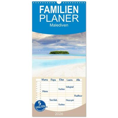 Familienplaner 2026 - Malediven, Perle im Indischen Ozean mit 5 Spalten (Wandkalender, 21 x 45 cm) CALVENDO