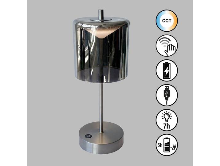 FH Lighting LED Tischlampe Riva, dimmbar, alu / grau / zink, für Wohn- / Esszimmer, Glas, Modern, LED Tischlampe