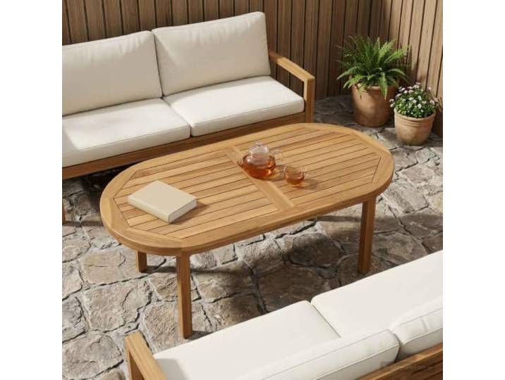 PTUGUOF Tischplatte Oval Massives Teakholz Natur Wasserbasierte Beschichtung, Robust, Vielseitig, Leichte Pflege, Modernes Design