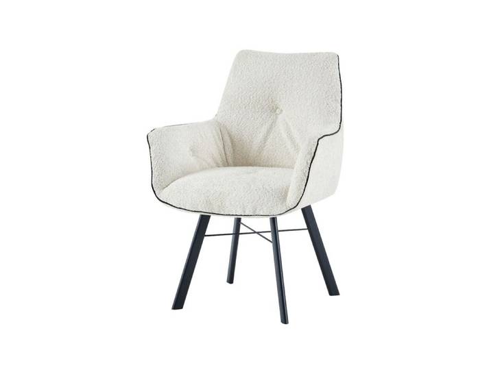 Fauteuil de salle à manger Allie 100 en tissu bouclé crème - Réf. VK8056633408081