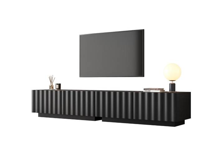 Flieks Tv-Schrank Wellenfront Push-to-Open Stauraum modern, Schwarz, 40x35x200 cm, Wohnzimmer, TV Möbel, Lowboards, Lowboards stehend