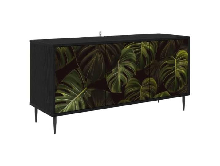 Foknhdi TV-Schrank 102x33x51 cm Lowboard Schwarz Eichen-Optik Stilvoller Fernsehtisch mit 3 Türen und Füßen für Wohnzimmer und Schlafzimmer, schützt Elektronik vor Feuchtigkeit.