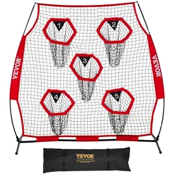 VEVOR Fußballtrainer Wurfnetz Übungsnetz (208 x 91 x 189 cm) mit 5 Zieltaschen & tragbarer Aufbewahrungstasche & Gurten & knotenlosem Netz, Training für die Passgenauigkeit des Quarterbacks, rot