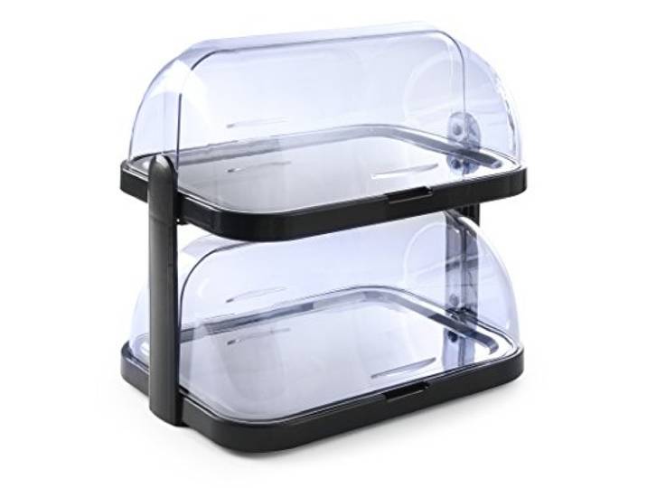 HENDI Buffet-Vitrine, doppelt, mit Tabletts und 4 Kühlelemente, schwarz Transparenter Rolltop Deckel, Kühldisplay, Kühlvitrine, Buffet-Server, 440x320x(H)440mm, Edelstahl, ABS, SAN