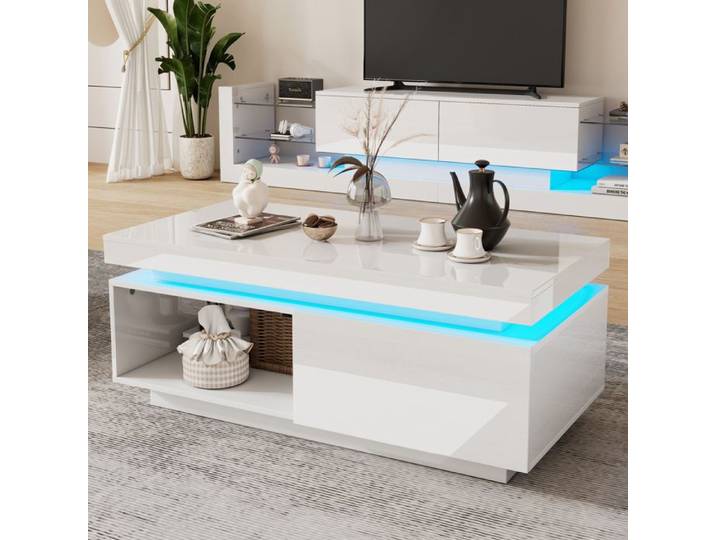 Ensemble Meuble TV Brillant Comprenant un Meuble TV et Une Table Basse Ensemble Mural pour Salon Meuble TV Mural Brillant Blanc